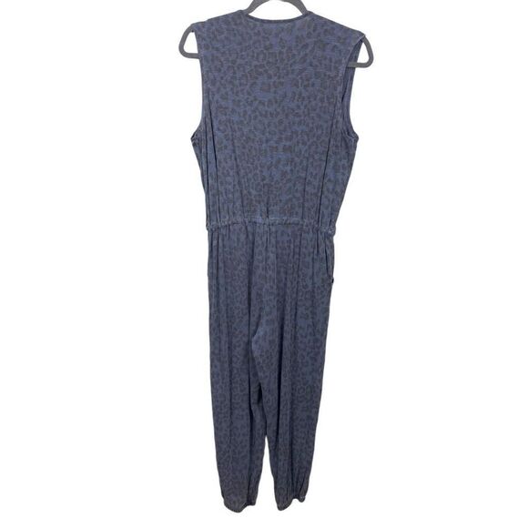 Sundry Navy Sleeveless Leopard Wrap Jumpsuit Romper - Picture 8 of 8
